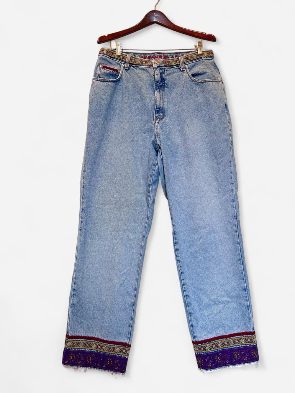 90s Vintage Light Blue Western Embroidered Hem Jeans
